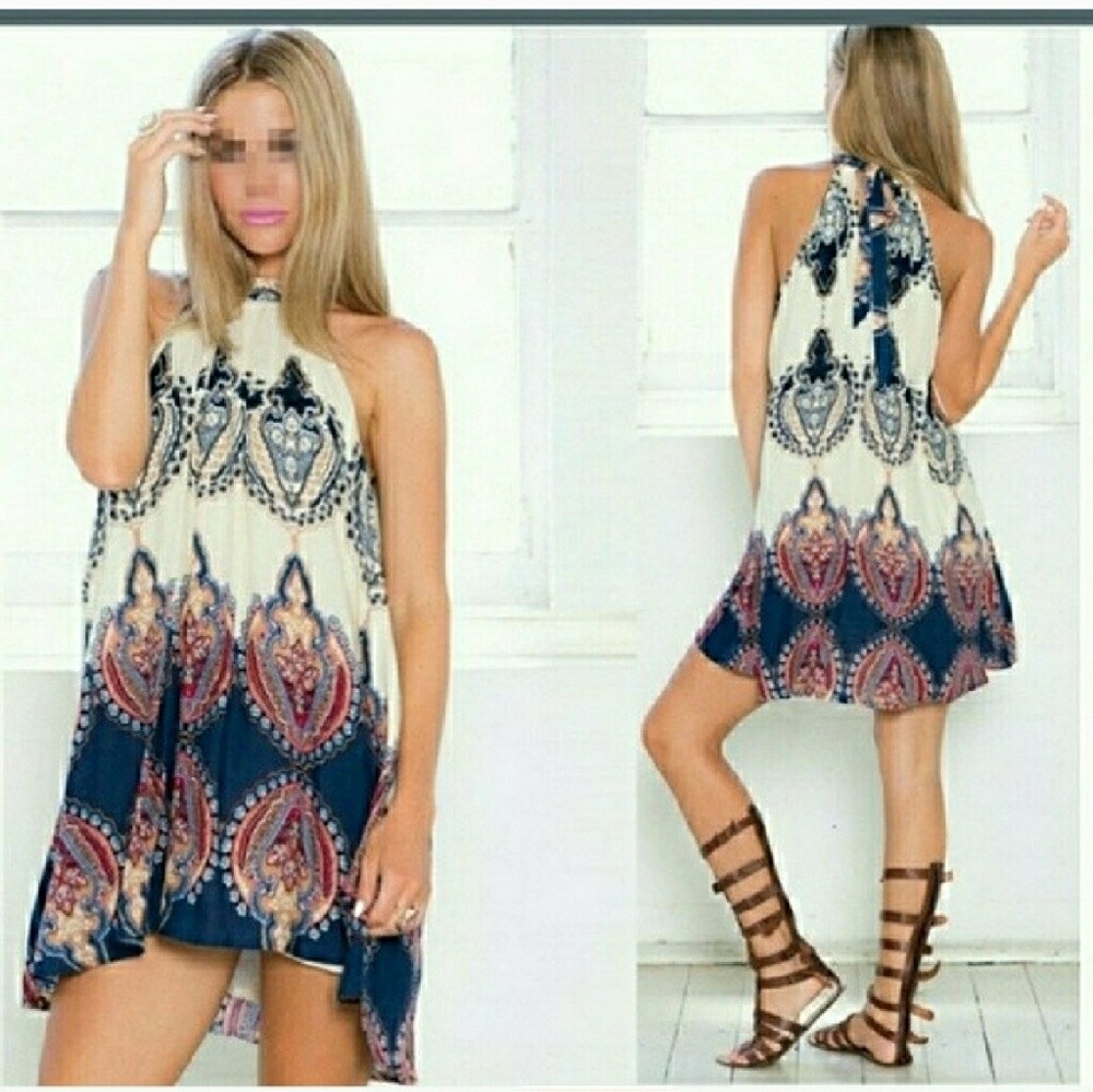 ♦️5🌟SALE💦Boho Tie Neck Paisley Dress
